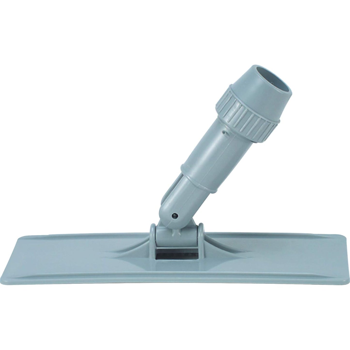 Gray floor cleaning tool with flat pad and adjustable handle on a white background