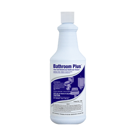 Bottle of Bathroom Plus cleaner on a white background