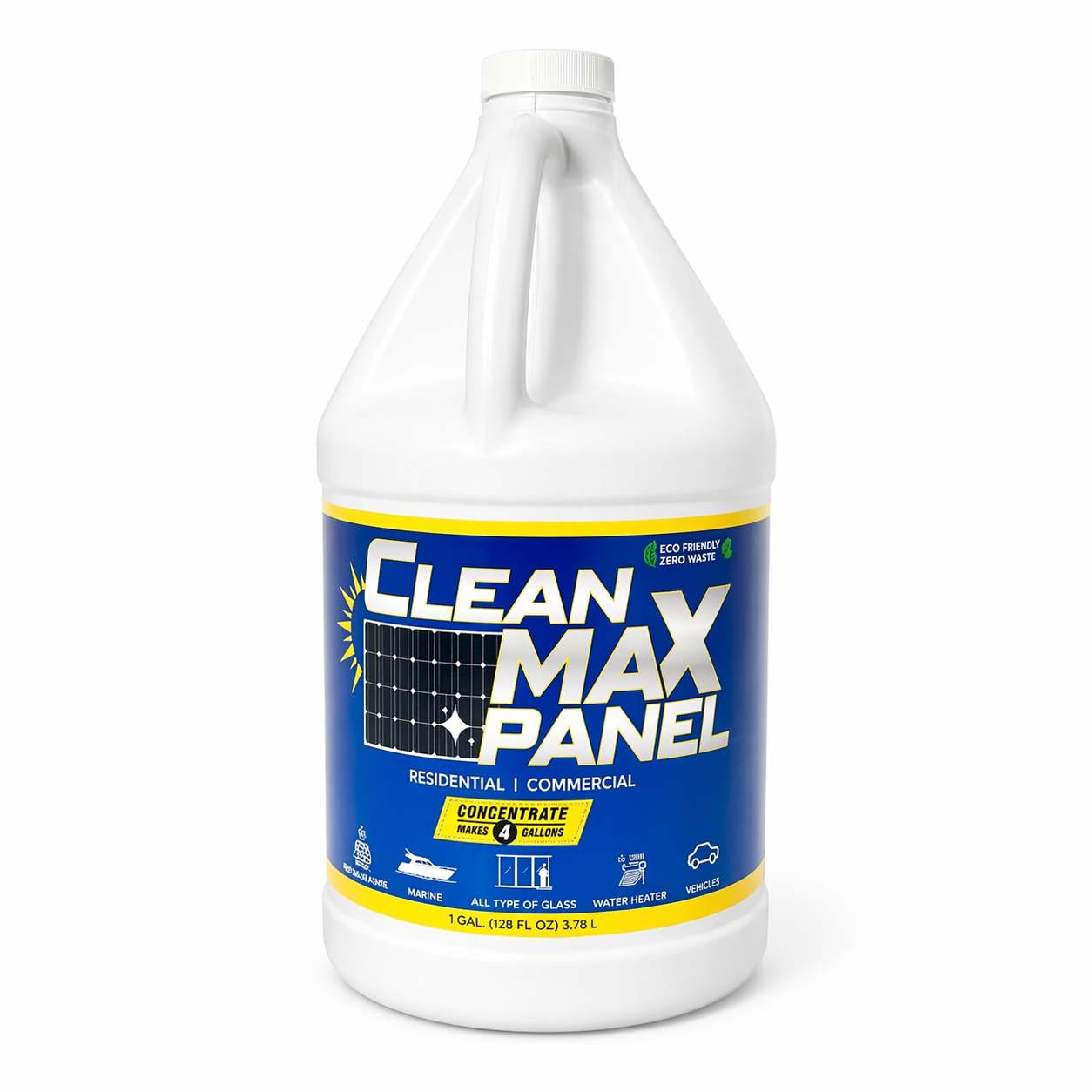 128 oz Gallon container of Clean Max Panel cleaner on a white background