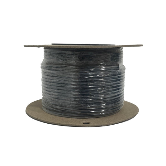 Spool of black cable on a white background