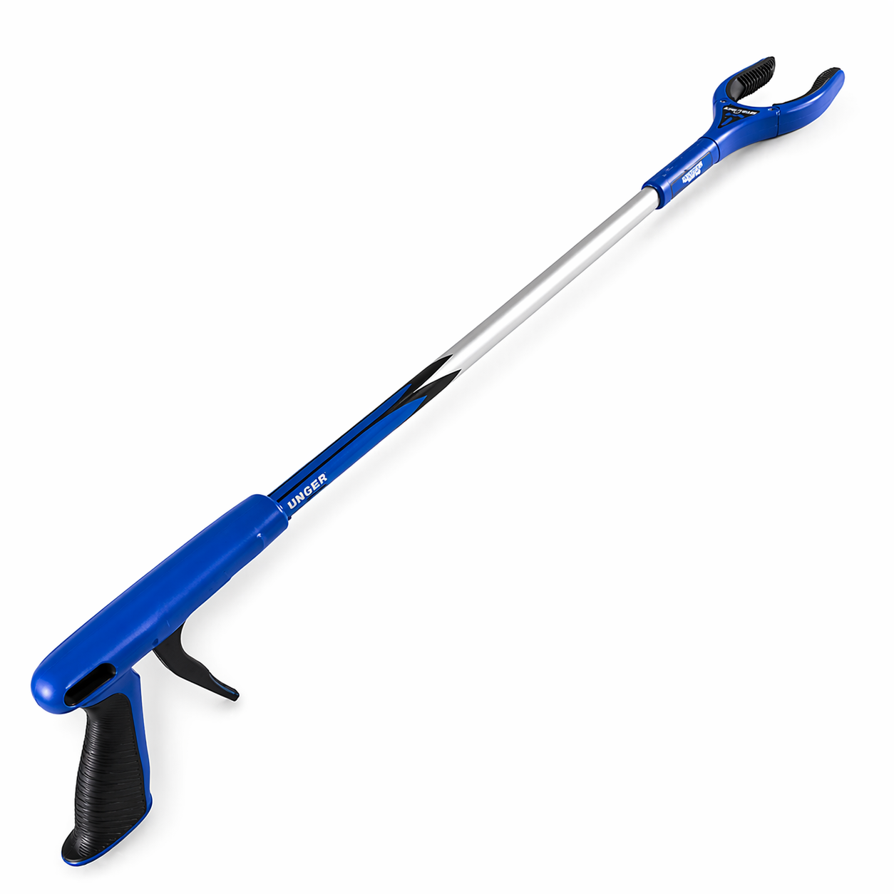 Blue and black Grip’n Grab Reach Tool Multipurpose Grabber cleaning tool with extendable handle on a white background
