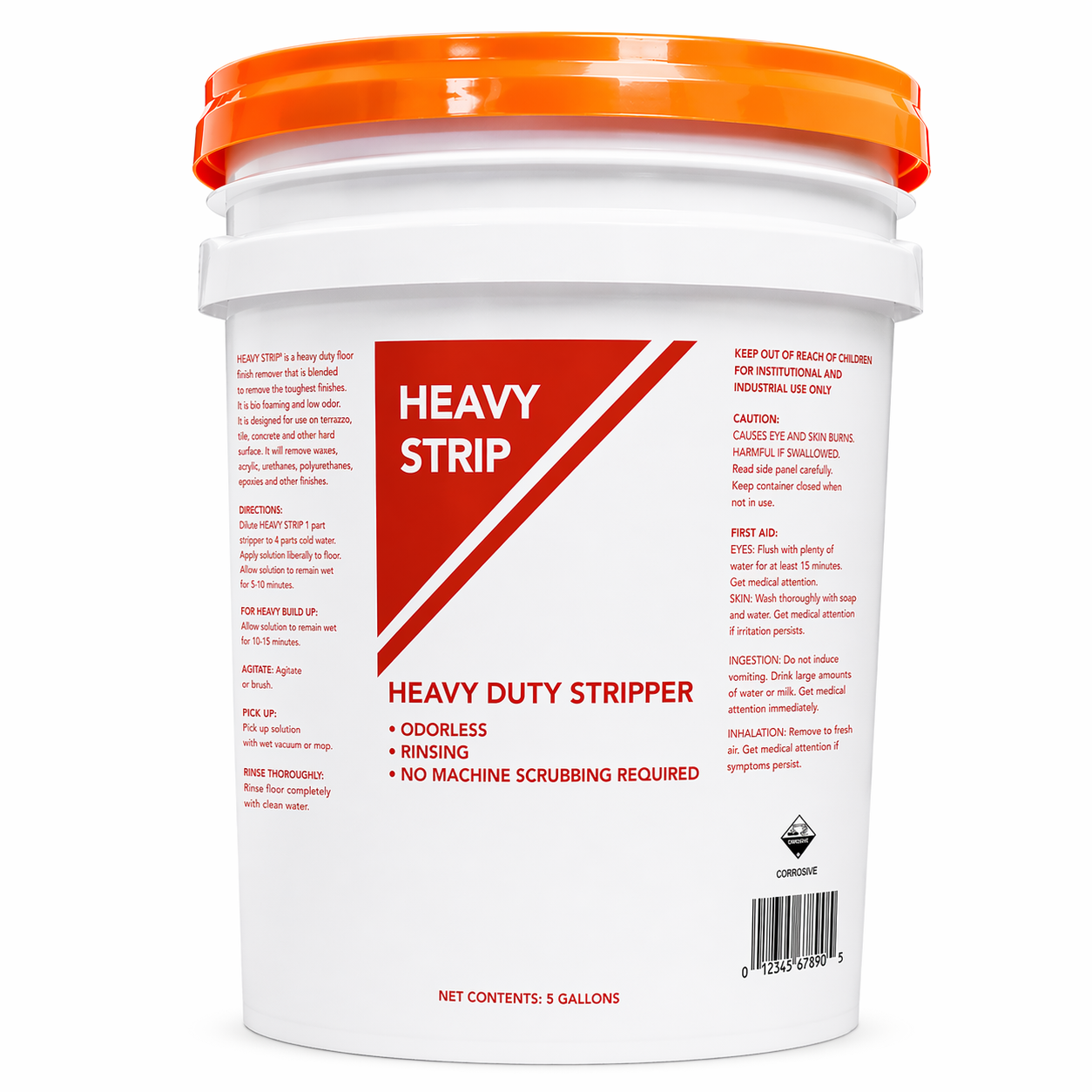 Heavy-duty stripper container with orange lid on a white background