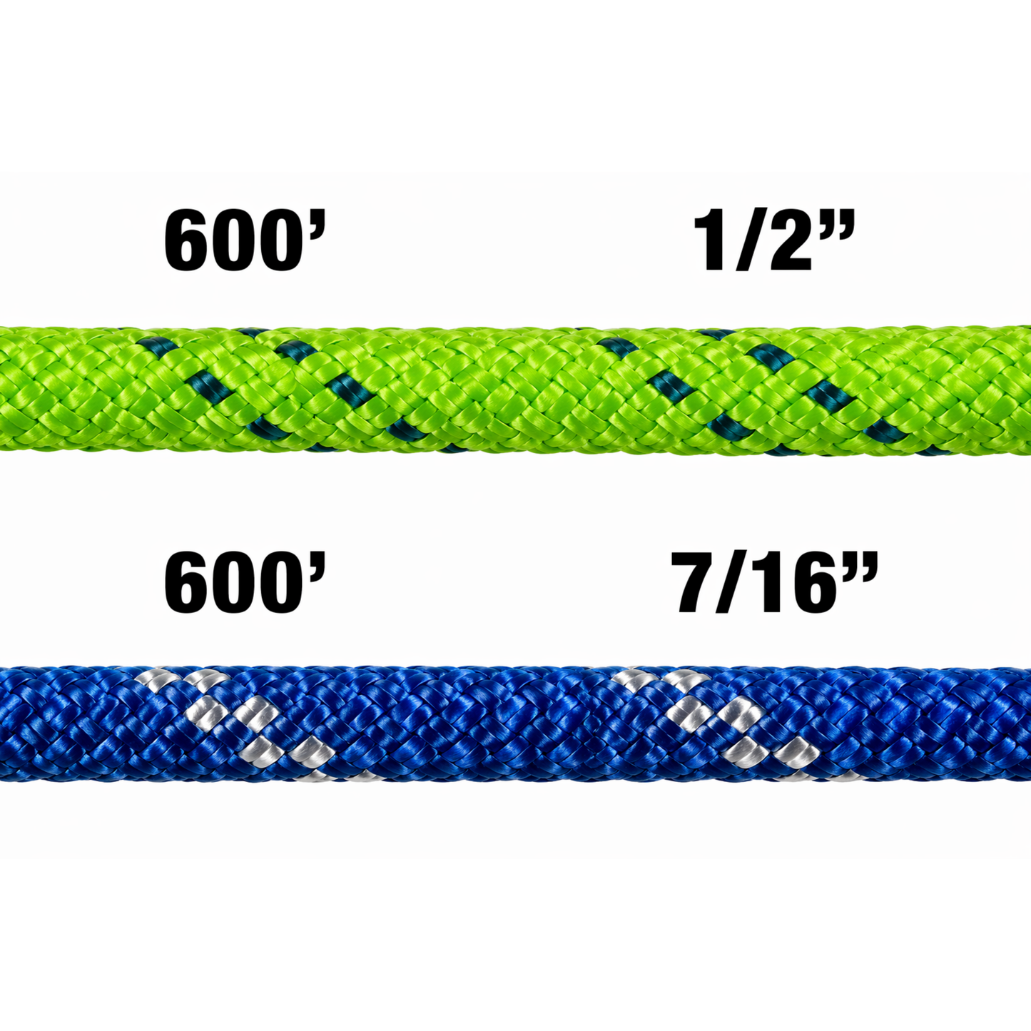 Two ropes with measurements labeled on a white background