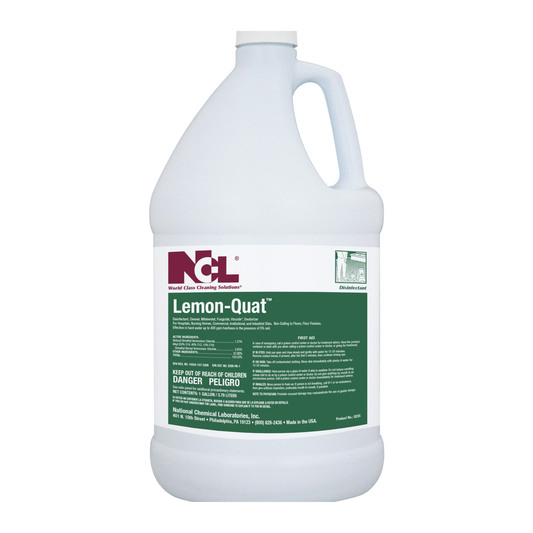 Gallon bottle of NCL Lemon-Quat cleaning solution on a white background