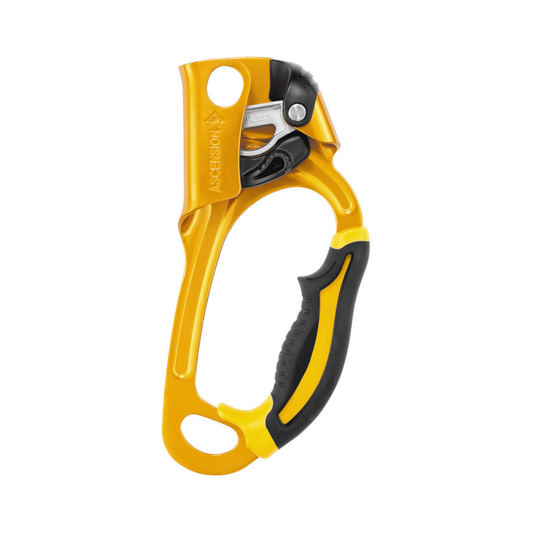 Yellow and black climbing device on a white background