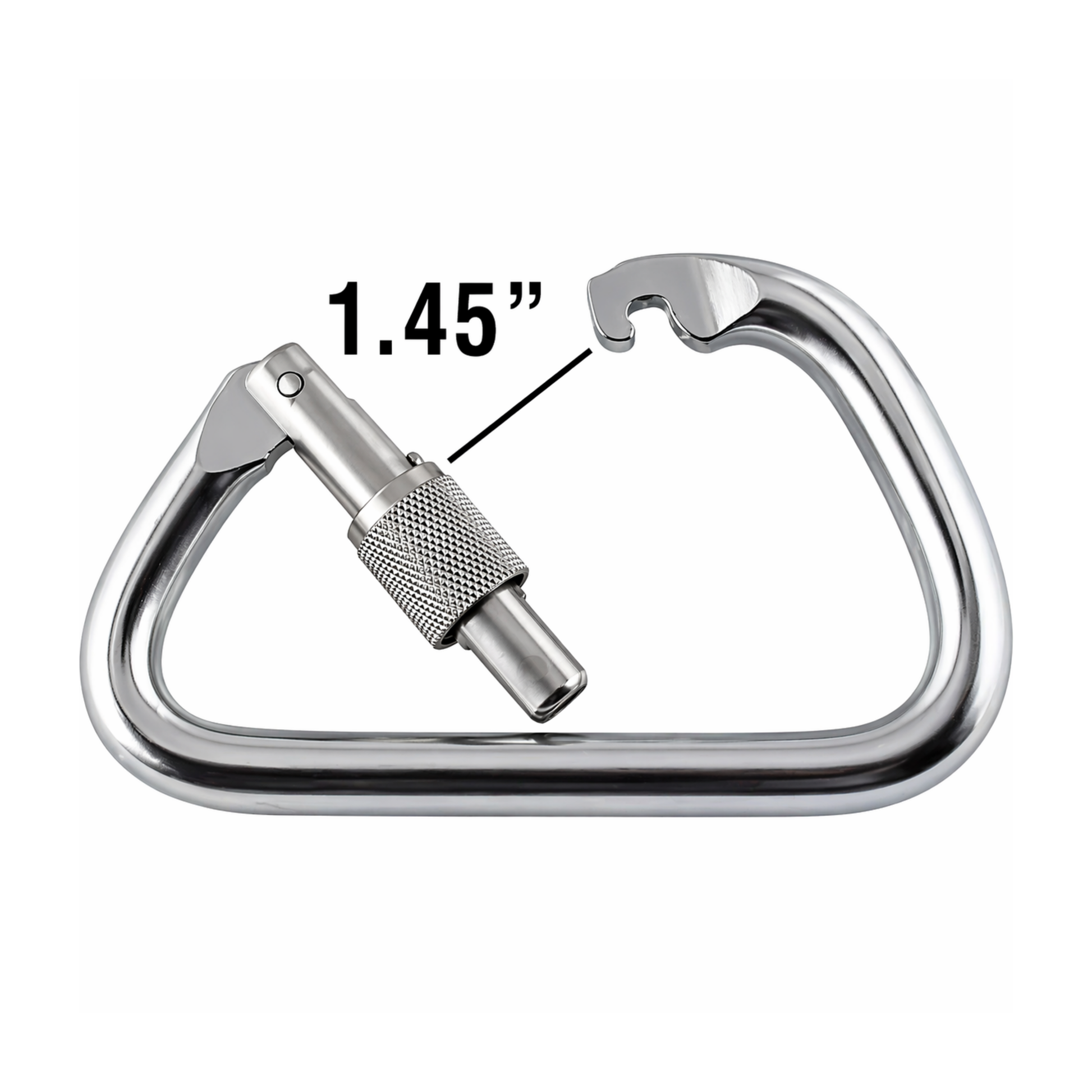 Metal carabiner and measurement label on a white background