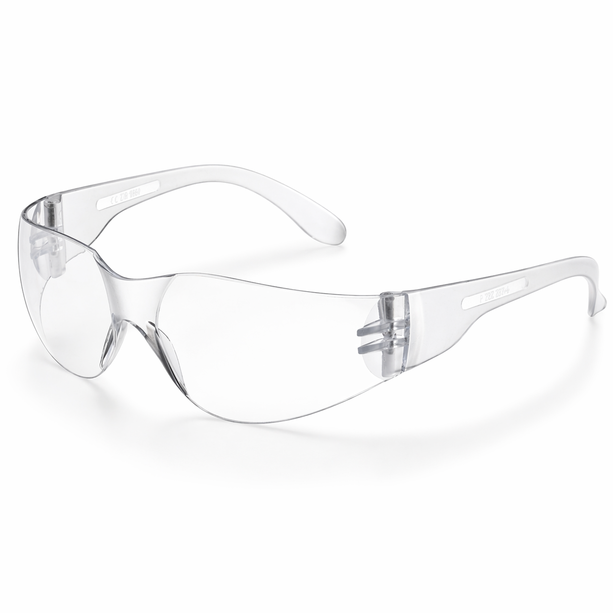 Clear safety glasses on a white background