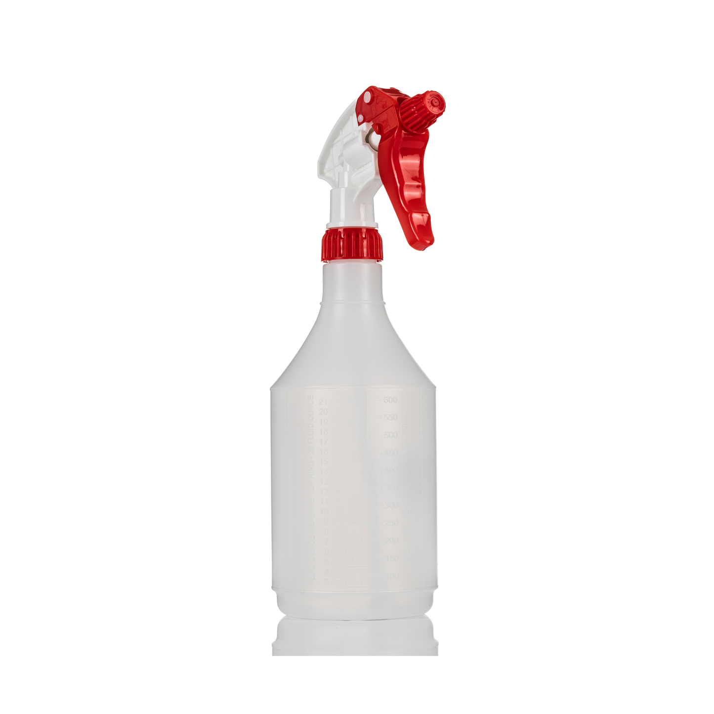 White spray bottle with a red nozzle on a white background