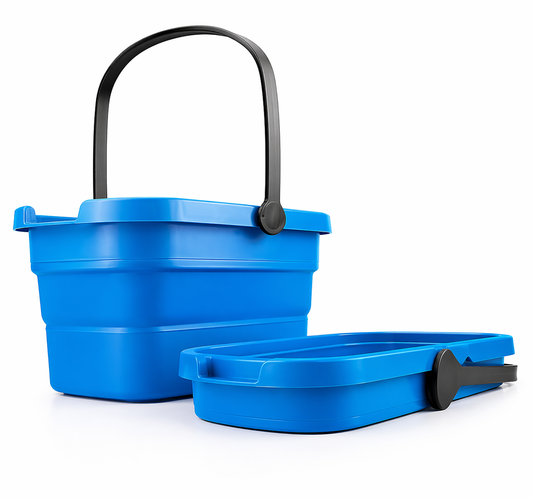 Unger Blue Collapsible Bucket with black handle on a white background