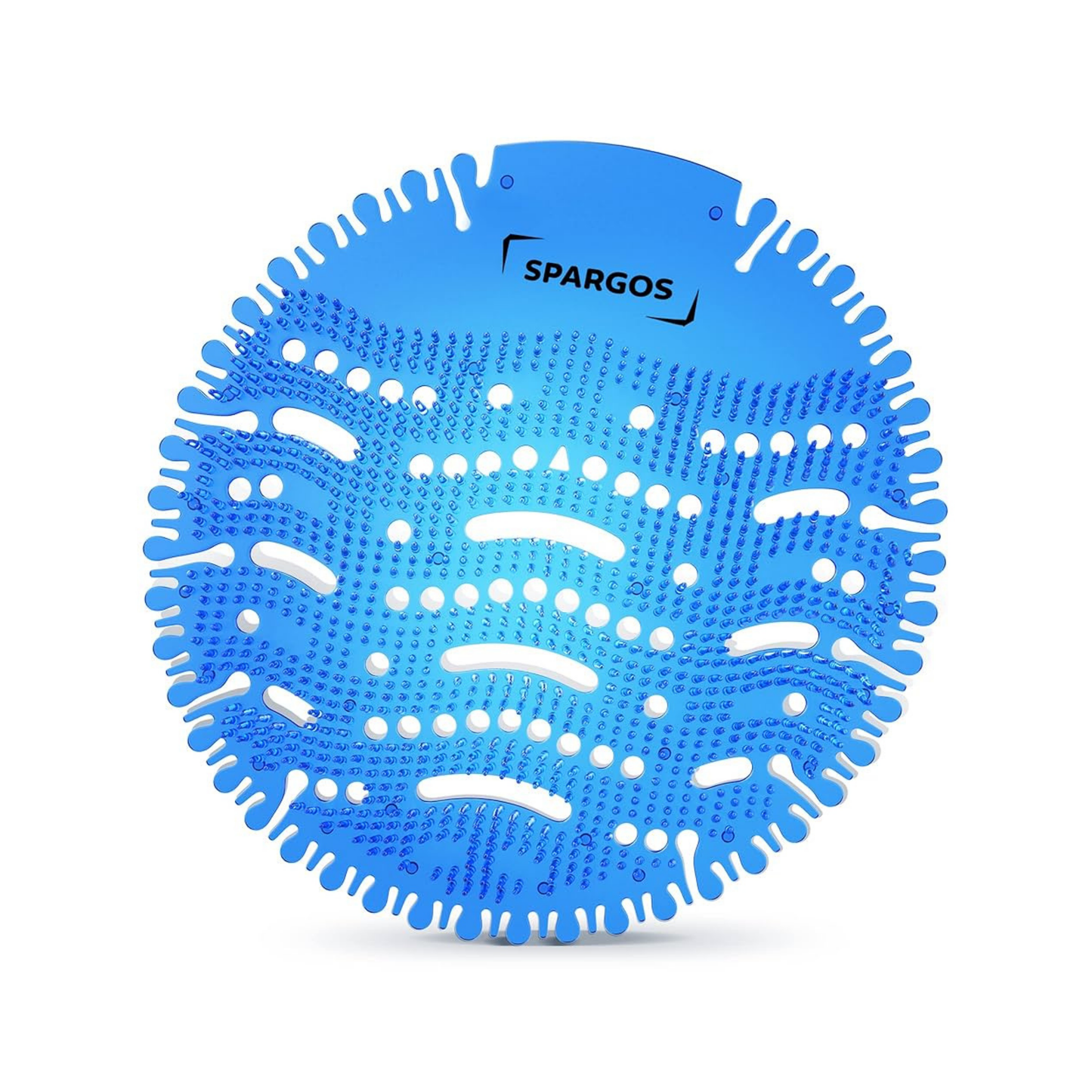 Blue silicone Urinal Pad with 'Spargos' branding on a white background