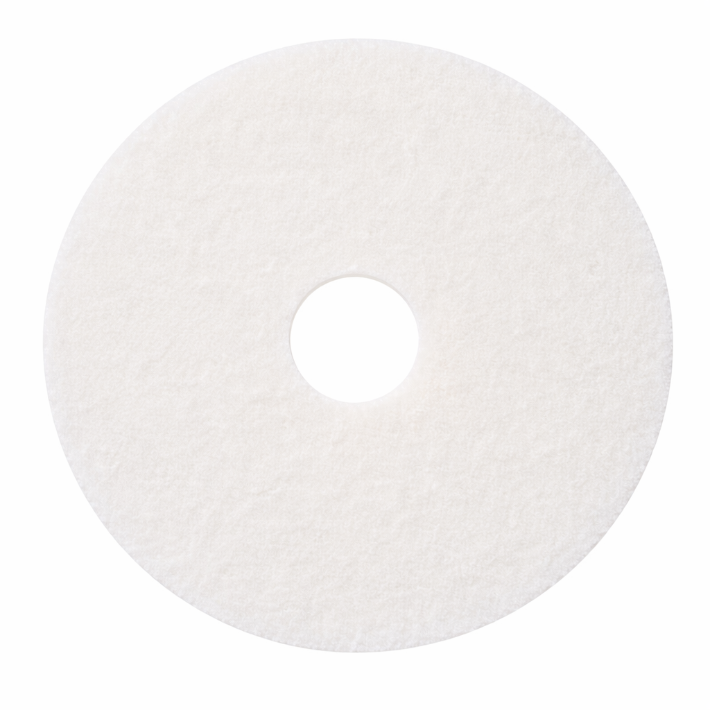 Round white Scrubber Machine Pad disc with a central hole on a white background