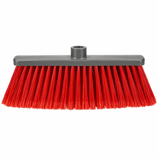 Red broom with a gray handle on a white background