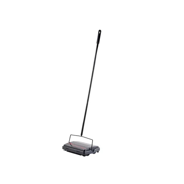 Manual carpet sweeper with a long handle on a white background