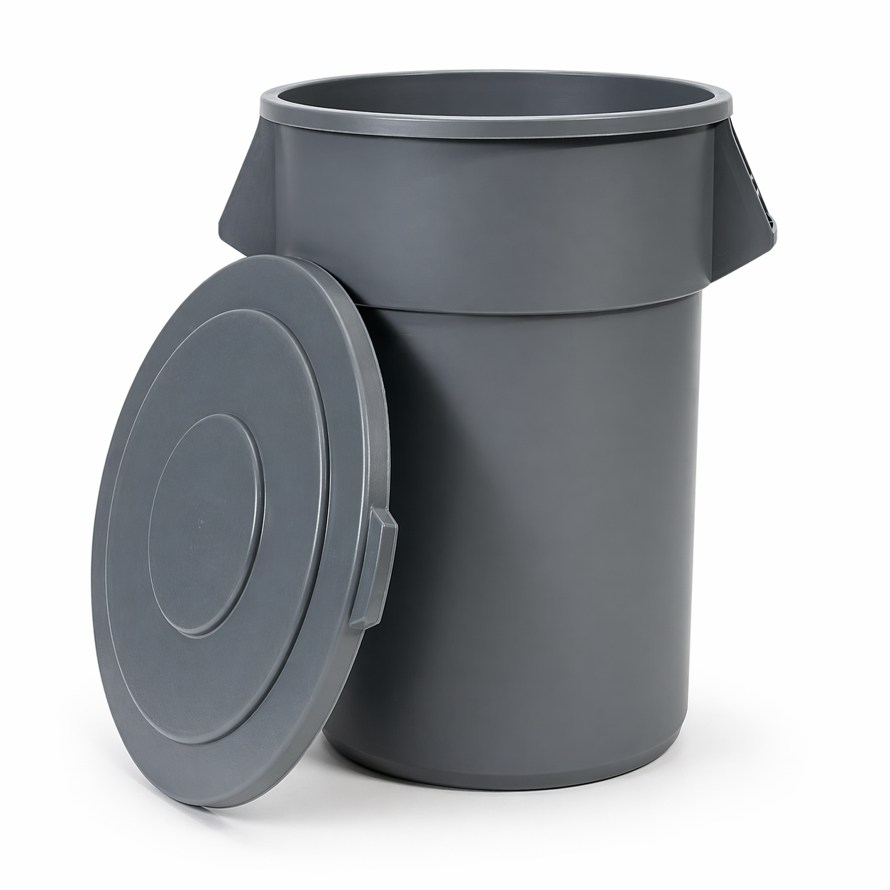 44-Gallon Gray Trash Can bin with lid on a white background / zafacon